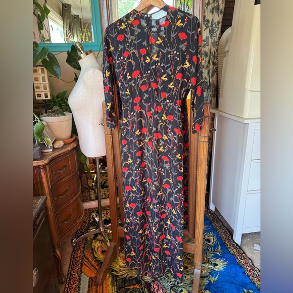 Catherine Malandrino High Low Maxi Dress Black W/Red And Yellow Floral Print, S - Picture 4 of 9